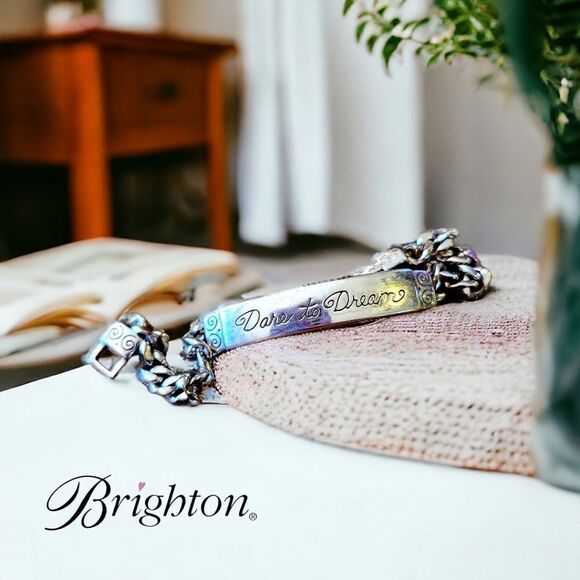 BRIGHTON "Dare to Dream" ID Style Silver Bracelet JEWELRY TO LIVE IN - Picture 1 of 8